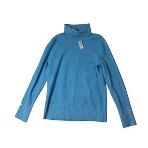 NWT Talbots Sweater‎ Womens XL Blue Ribbed Turtleneck Button Cuff Preppy Classic